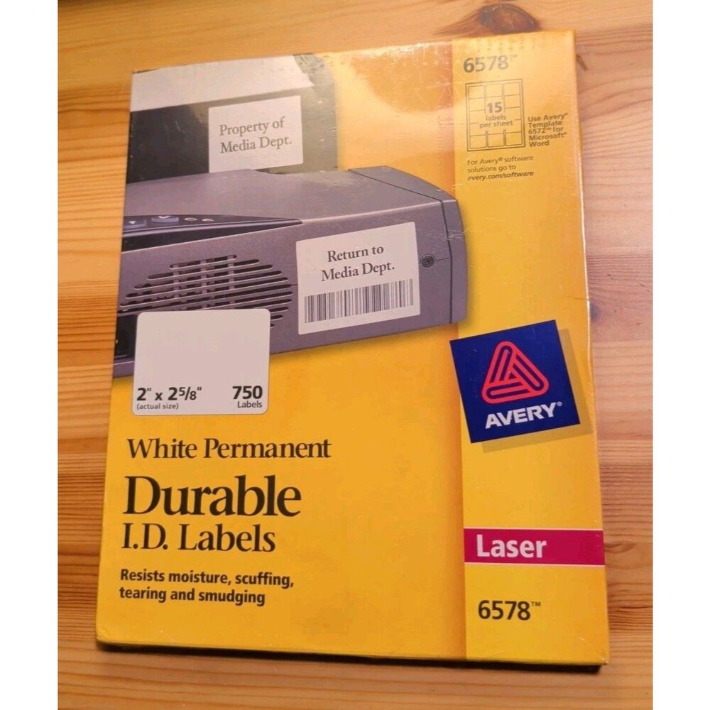 Avery 6578 Durable ID Labels 2" x 2 5/8" White Laser 50 Sheets 750 Pack NEW